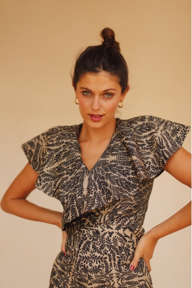 Top Volante Jacquard Negro