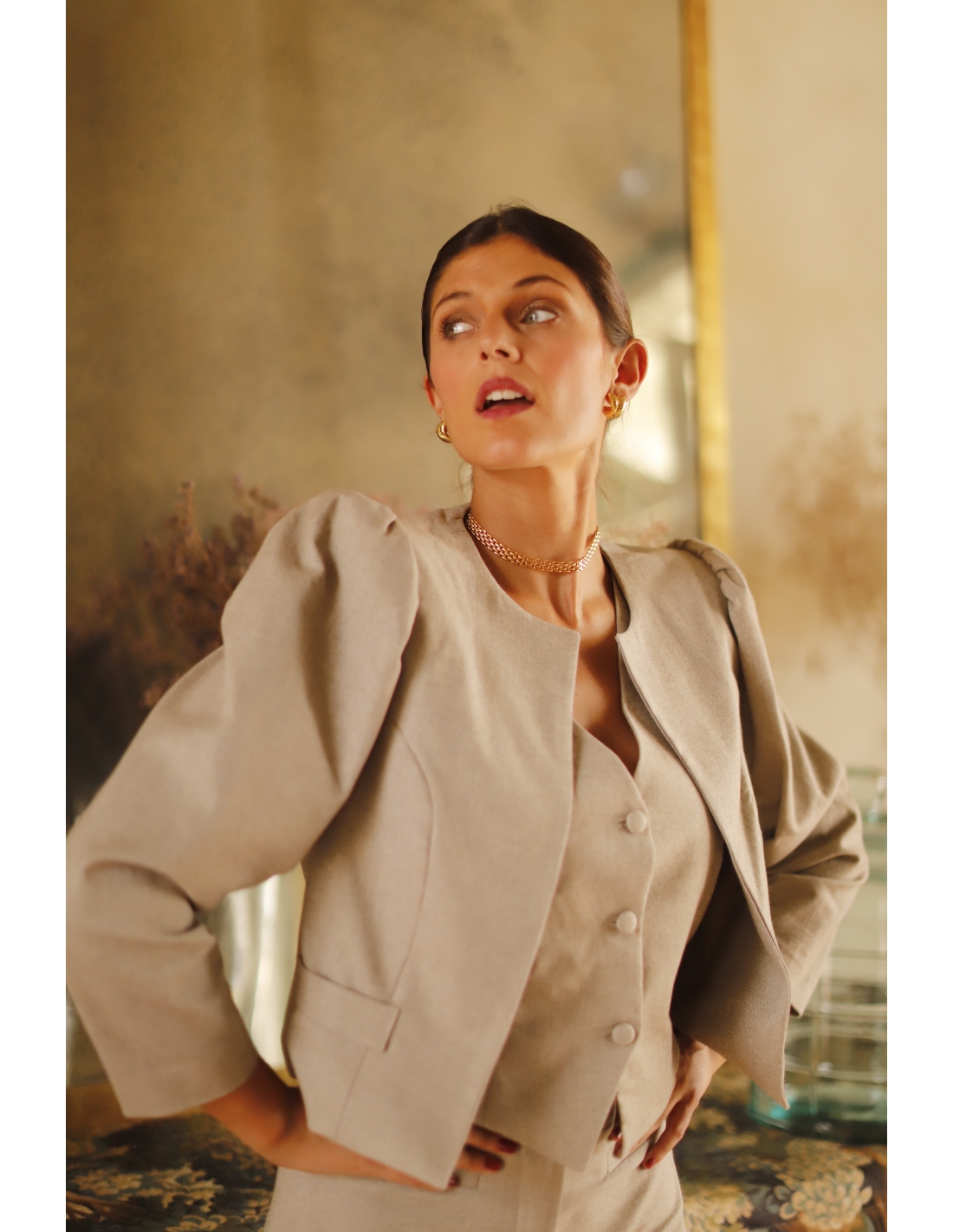 Chaqueta Torera Espiga Beige