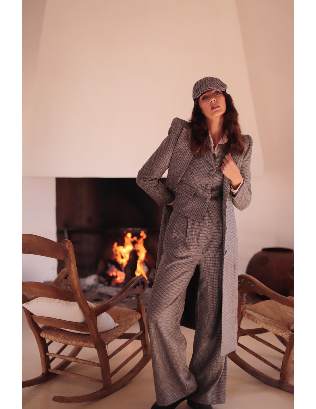 PANTALON FLARE GRIS CUADROS