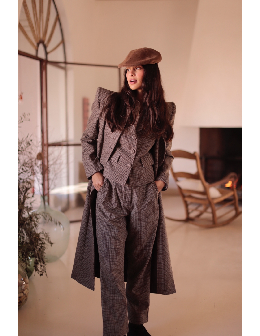 Pantalon cuadros marron online
