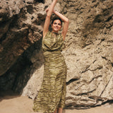 GREEN TIE DYE A-LINE SKIRT WITH GOLD THREAD