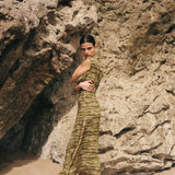 GREEN TIE DYE A-LINE SKIRT WITH GOLD THREAD