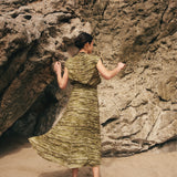 GREEN TIE DYE A-LINE SKIRT WITH GOLD THREAD