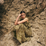 GREEN TIE DYE A-LINE SKIRT WITH GOLD THREAD