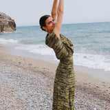GREEN TIE DYE A-LINE SKIRT WITH GOLD THREAD