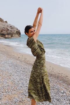 GREEN TIE DYE A-LINE SKIRT WITH GOLD THREAD