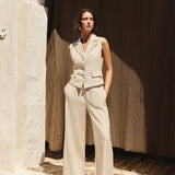 PANTALÓN FULL LENGTH RAYA DIPLOMÁTICA BEIGE