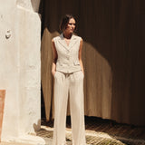 PANTALÓN FULL LENGTH RAYA DIPLOMÁTICA BEIGE