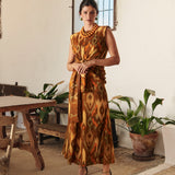 BROWN IKAT A-LINE SKIRT GOLD THREAD