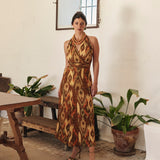 BROWN IKAT A-LINE SKIRT GOLD THREAD
