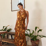 BROWN IKAT A-LINE SKIRT GOLD THREAD
