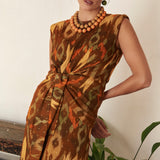 BROWN LAZADA IKAT TOP WITH GOLD THREAD