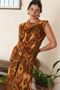 BROWN LAZADA IKAT TOP WITH GOLD THREAD