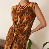 BROWN LAZADA IKAT TOP WITH GOLD THREAD