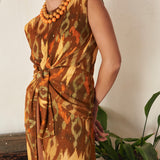 BROWN LAZADA IKAT TOP WITH GOLD THREAD