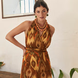 BROWN HALTER IKAT TOP WITH GOLD THREAD