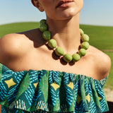 GREEN AND TURQUOISE GEOMETRIC RUFFLED TOP