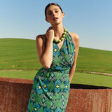 GREEN AND TURQUOISE GEOMETRIC FLARED SKIRT
