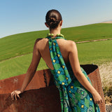 GREEN AND TURQUOISE GEOMETRIC FLARED SKIRT