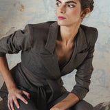 SOPHIE PINSTRIPE BLAZER JACKET BROWN