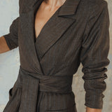 SOPHIE PINSTRIPE BLAZER JACKET BROWN