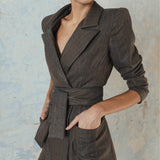 SOPHIE PINSTRIPE BLAZER JACKET BROWN