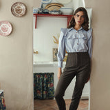 GABI STRAIGHT-LEG TROUSERS BROWN NAVY STRIPE