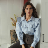 GABI STRAIGHT-LEG TROUSERS BROWN NAVY STRIPE