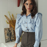 GABI STRAIGHT-LEG TROUSERS BROWN NAVY STRIPE