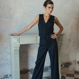 VERA NAVY PINSTRIPE TROUSERS