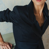 NAVY PINSTRIPE VERA BLAZER JACKET