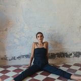 VERA PINSTRIPE STRAIGHT TROUSERS NAVY BLUE