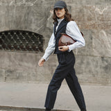NAVY STRIPED PLEATED TROUSERS
