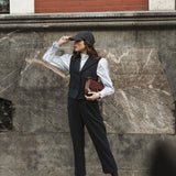 NAVY STRIPED PLEATED TROUSERS