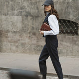 NAVY STRIPED PLEATED TROUSERS