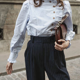 NAVY STRIPED PLEATED TROUSERS