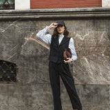 NAVY STRIPED PLEATED TROUSERS