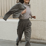 NAVY CHECKED PLEATED TROUSERS