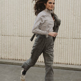 NAVY CHECKED PLEATED TROUSERS