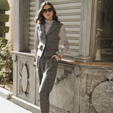 NAVY CHECKED PLEATED TROUSERS