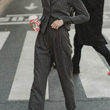 PLEATED STRIPED TROUSERS GREY