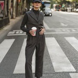 PLEATED STRIPED TROUSERS GREY