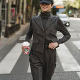 PLEATED STRIPED TROUSERS GREY
