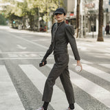 PLEATED STRIPED TROUSERS GREY