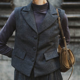 NAVY PRINCE OF WALES CHECK LAPEL VEST
