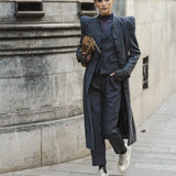NAVY PRINCE OF WALES CHECK COAT