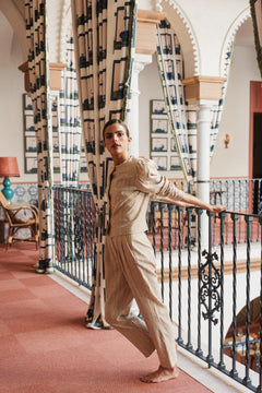 PANTALÓN PINZA JOSEFA BEIGE OCRE RAYAS