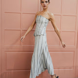 JULIANA BLUE EMBROIDERED STRIPED SKIRT