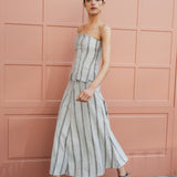 JULIANA BLUE EMBROIDERED STRIPED SKIRT