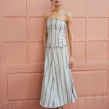 JULIANA BLUE EMBROIDERED STRIPED SKIRT